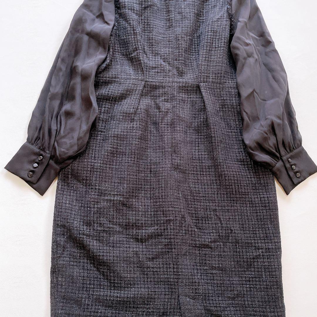 新品 ルイルエブティック ミックスツイードコンビ・ロングナローワンピースドレス