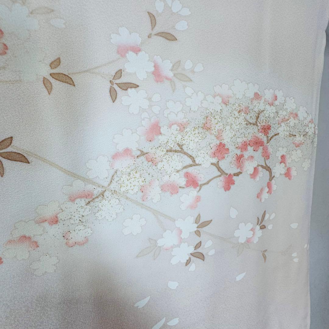 三松　超美品　正絹　袷　訪問着　着物　166裄67.5 桜色　トールサイズ