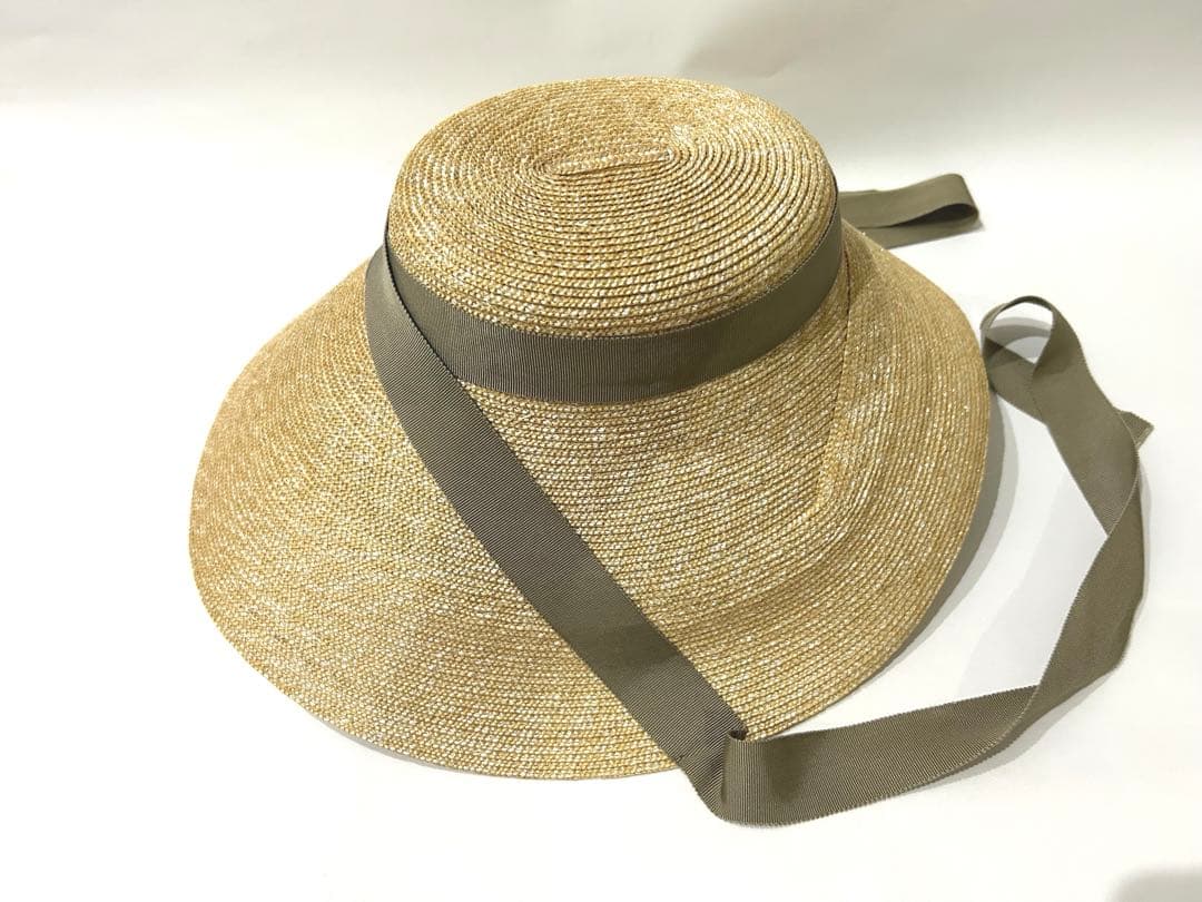 KIKONO Emmaグリーンベージュリボン　麦わら帽子