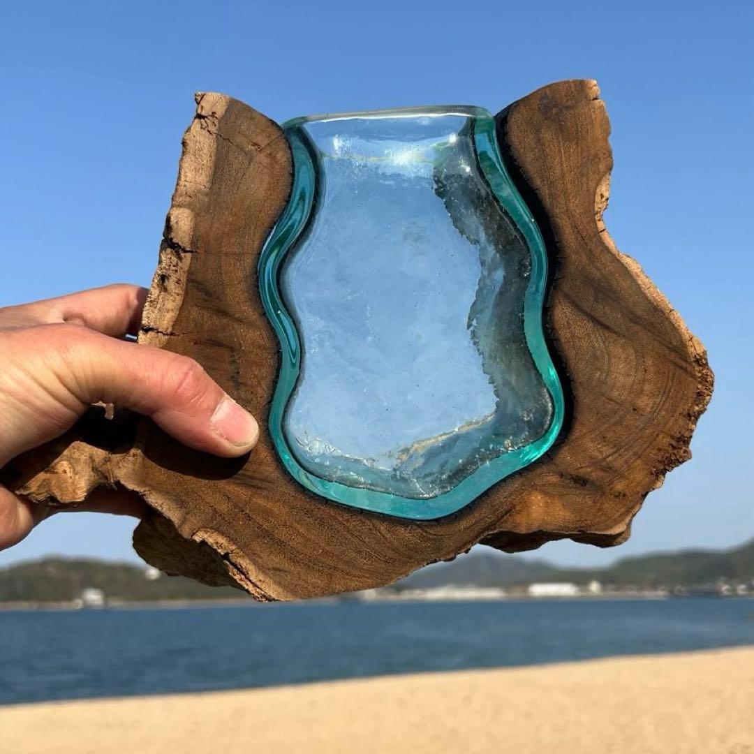 らい 天然木とガラスの花瓶UQ1 オブジェ 一輪挿し フラワーベース 作品