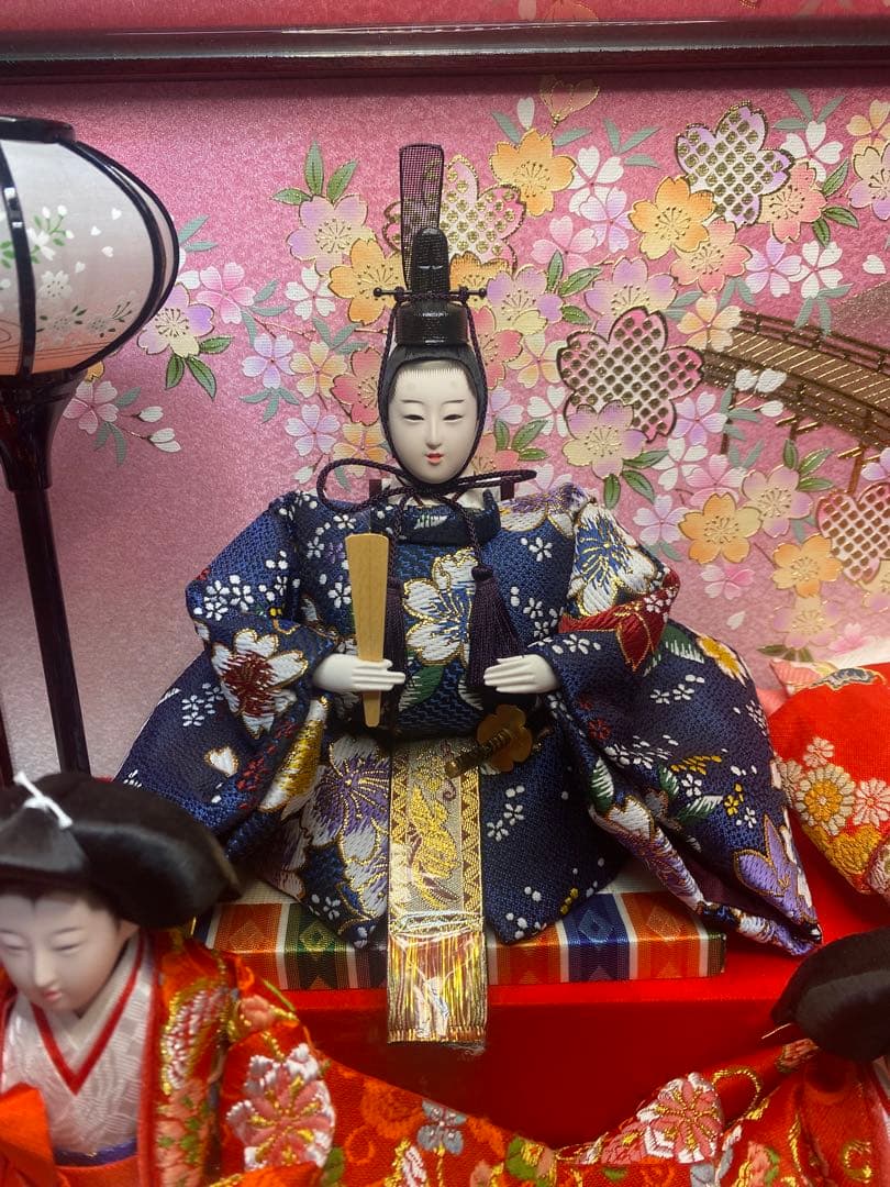 東京久月　雛人形親王五人飾りガラスケース入・間口約５６×奥行約３３×高さ約４２㎝