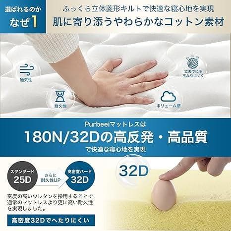 極厚 20cm 高反発 ポケットコイルマットレス シングル ホワイト 180N