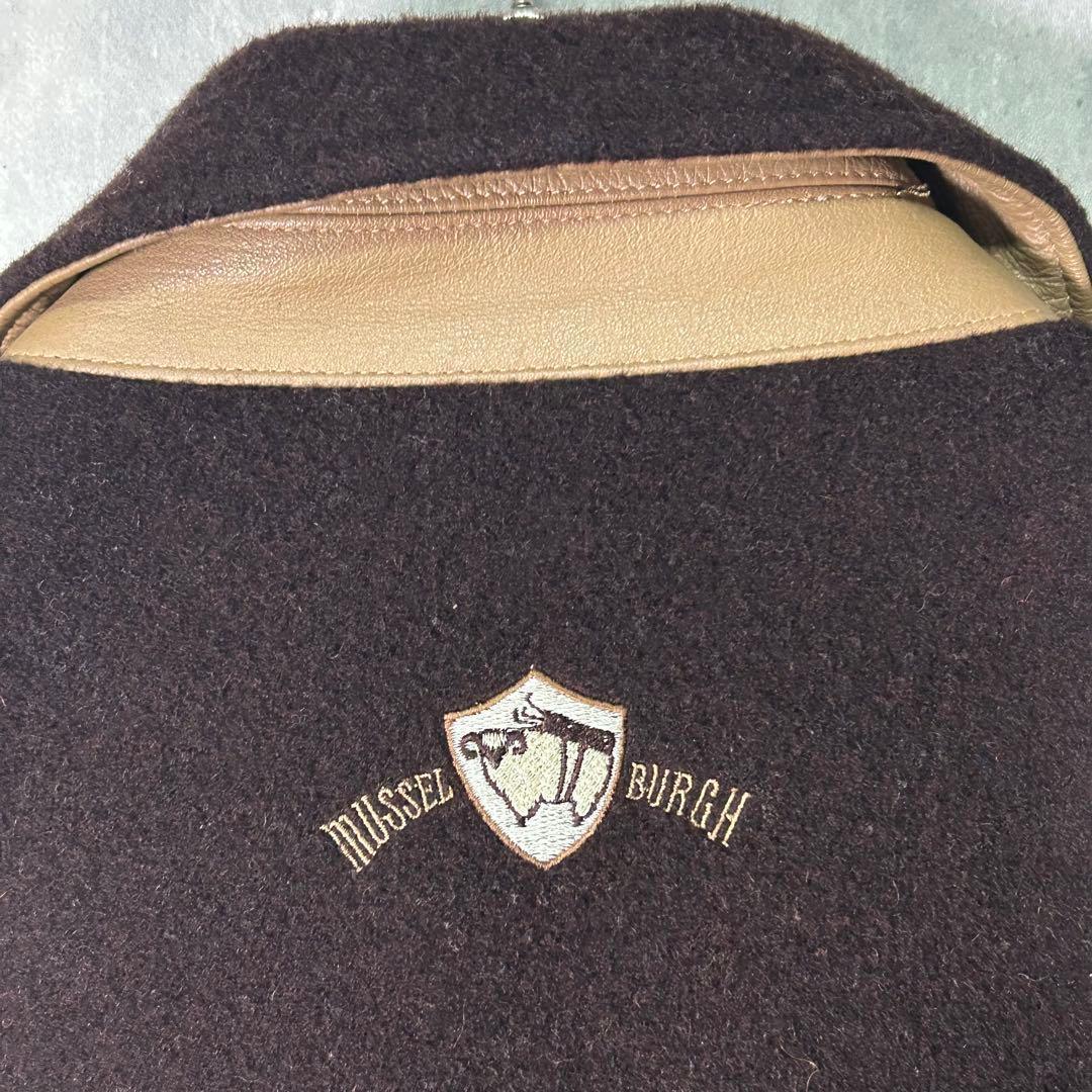 好配色 ヴィンテージ スタジャン レザー ウール 刺繍ワッペン 茶色 日本製