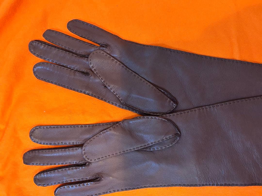 未使用美品エルメス　61/2ブラウン　ラムスキンロング手袋