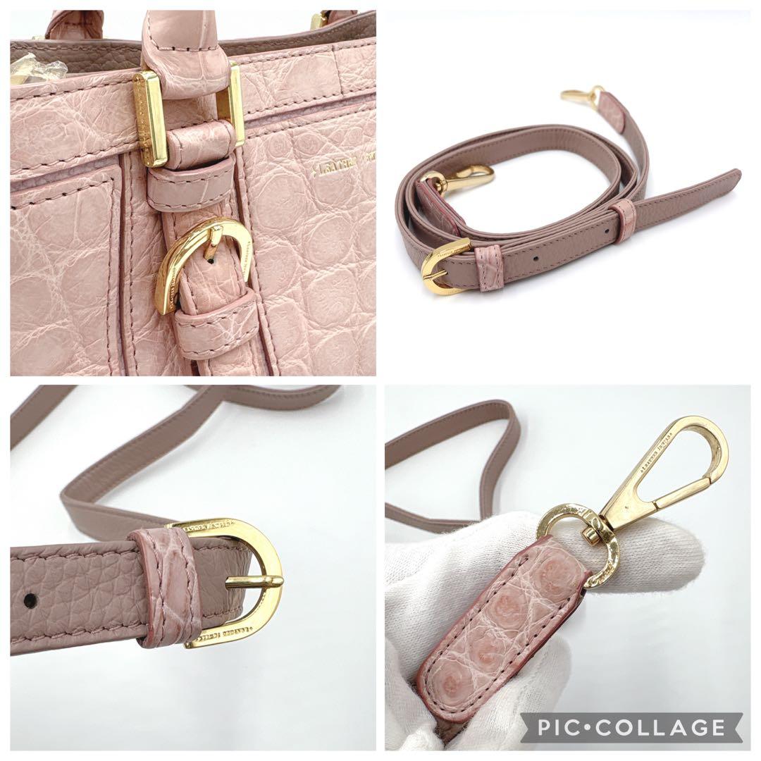 JRA認定 リアルクロコ 本革 2way ショルダーバッグ ハンドバッグ ピンク