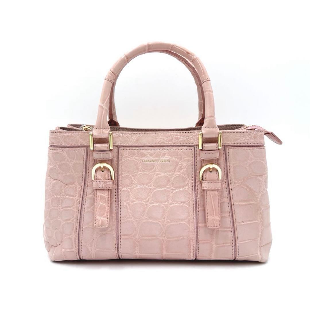 JRA認定 リアルクロコ 本革 2way ショルダーバッグ ハンドバッグ ピンク