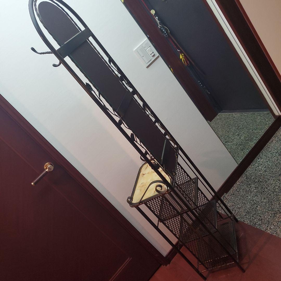 アンティーク  ミラー付き アイアン　スリッパラック&フラワースタンド