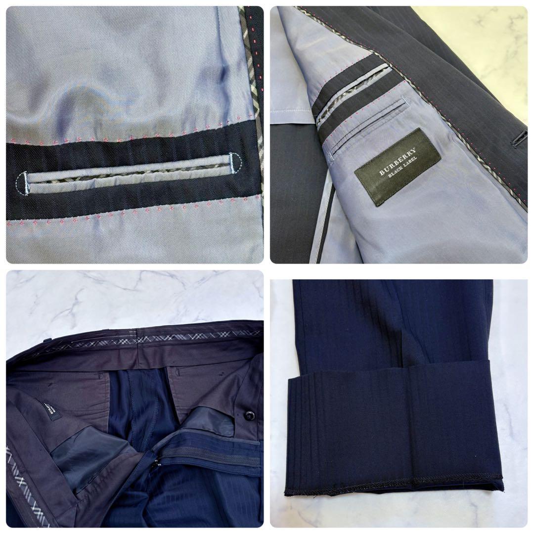 美品 BURBERRY BLACK LABEL ネイビー ストライプ スーツ L