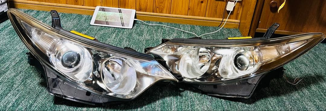 エスティマ 前期 HID 右左 ヘッドライト セット レベ付き グリーンメッキ