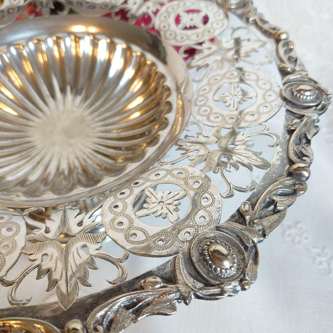 シルバーコンポート　トレイ　バスケット　アンティーク　シルバー