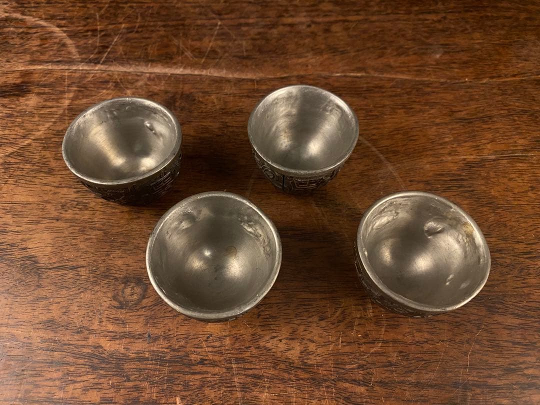 中国古美術　椰子皮煎茶盃4客　時代物