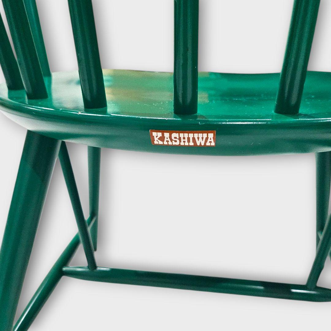 【希少品】柏木工 カシワ ダイニングチェア アームチェア グリーン ①