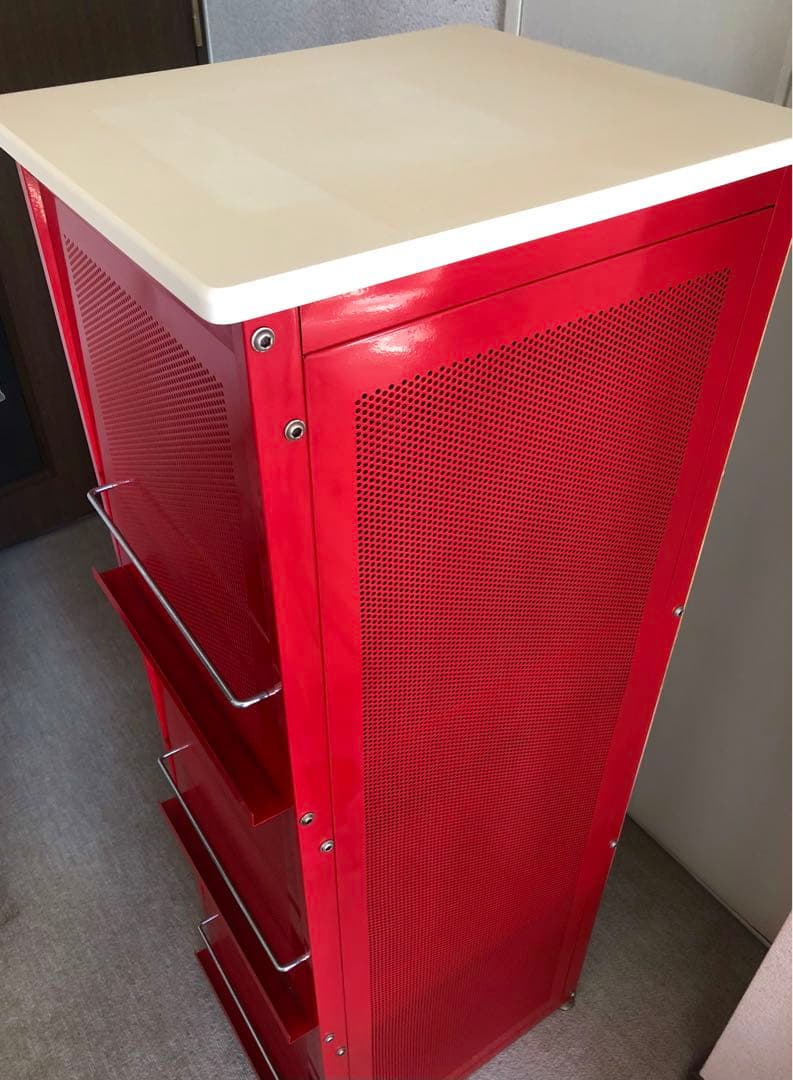 赤 スチールラック キャビネット スライド扉付　コンパートメントラック 棚 収納