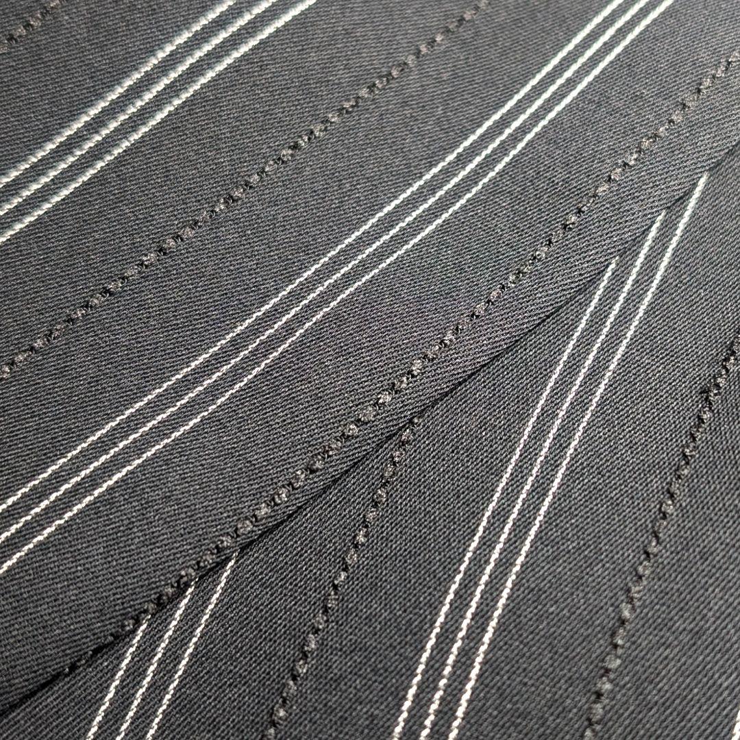 古着　スーツ　ダブル　セットアップ　ステッチ　ストライプ　パッチポケット