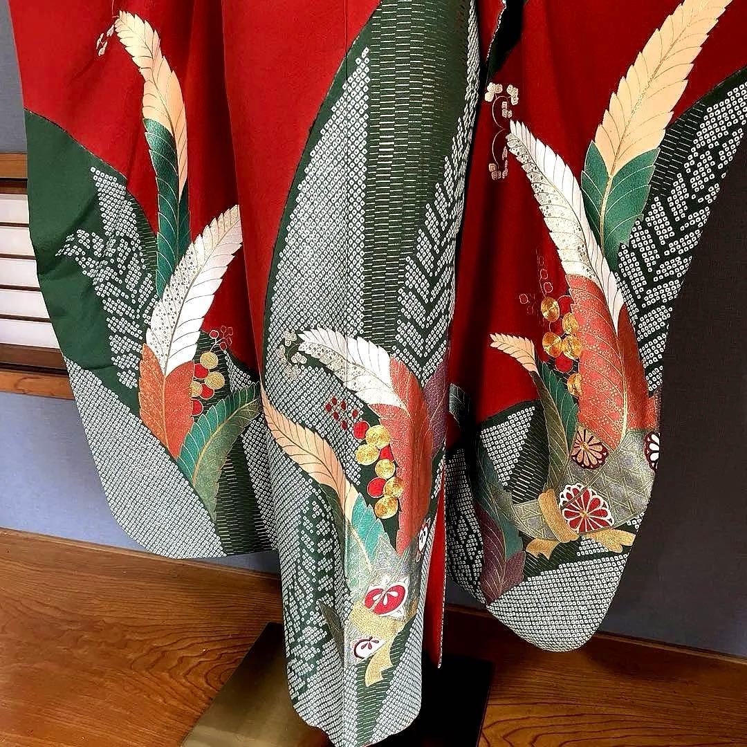 振袖フルセット　高身長　絞り　桐の柄 金彩友禅手刺繍　成人式振袖　振袖　裄丈69