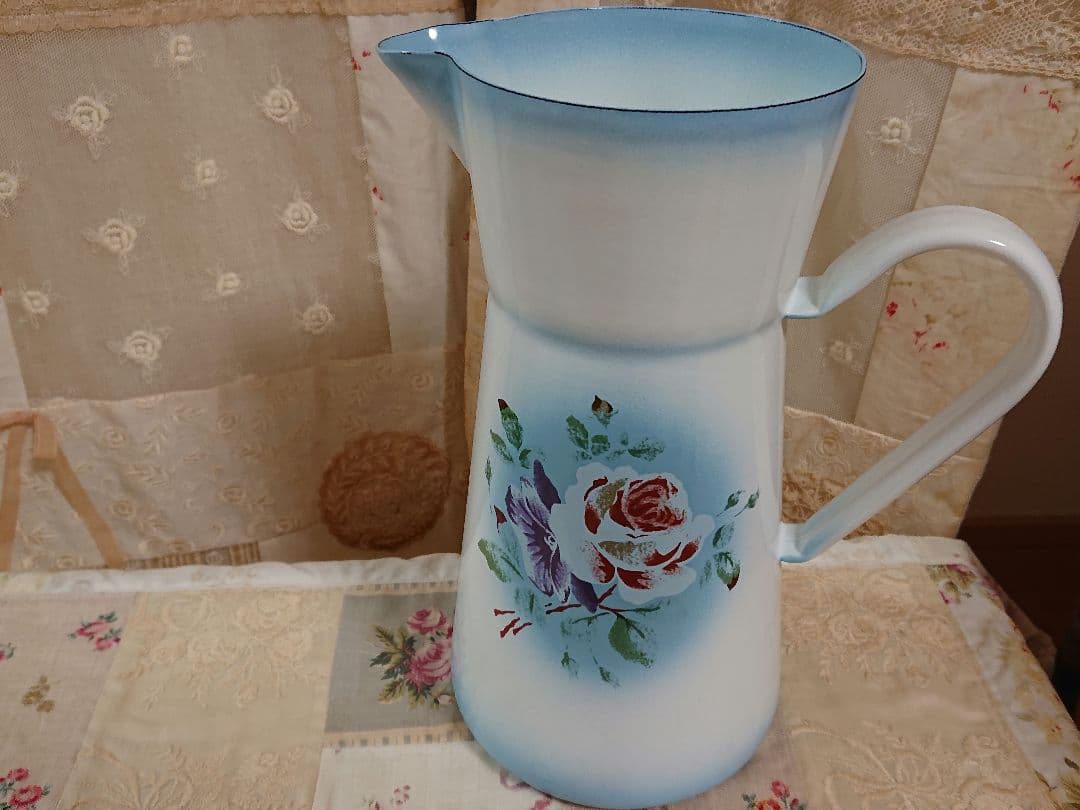 イマン プリンセスローズブルー ジャグ ポット 花柄 Imane ホーロー