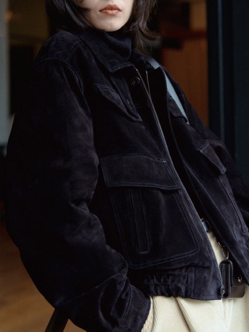 quilting liner real suède jacket/black