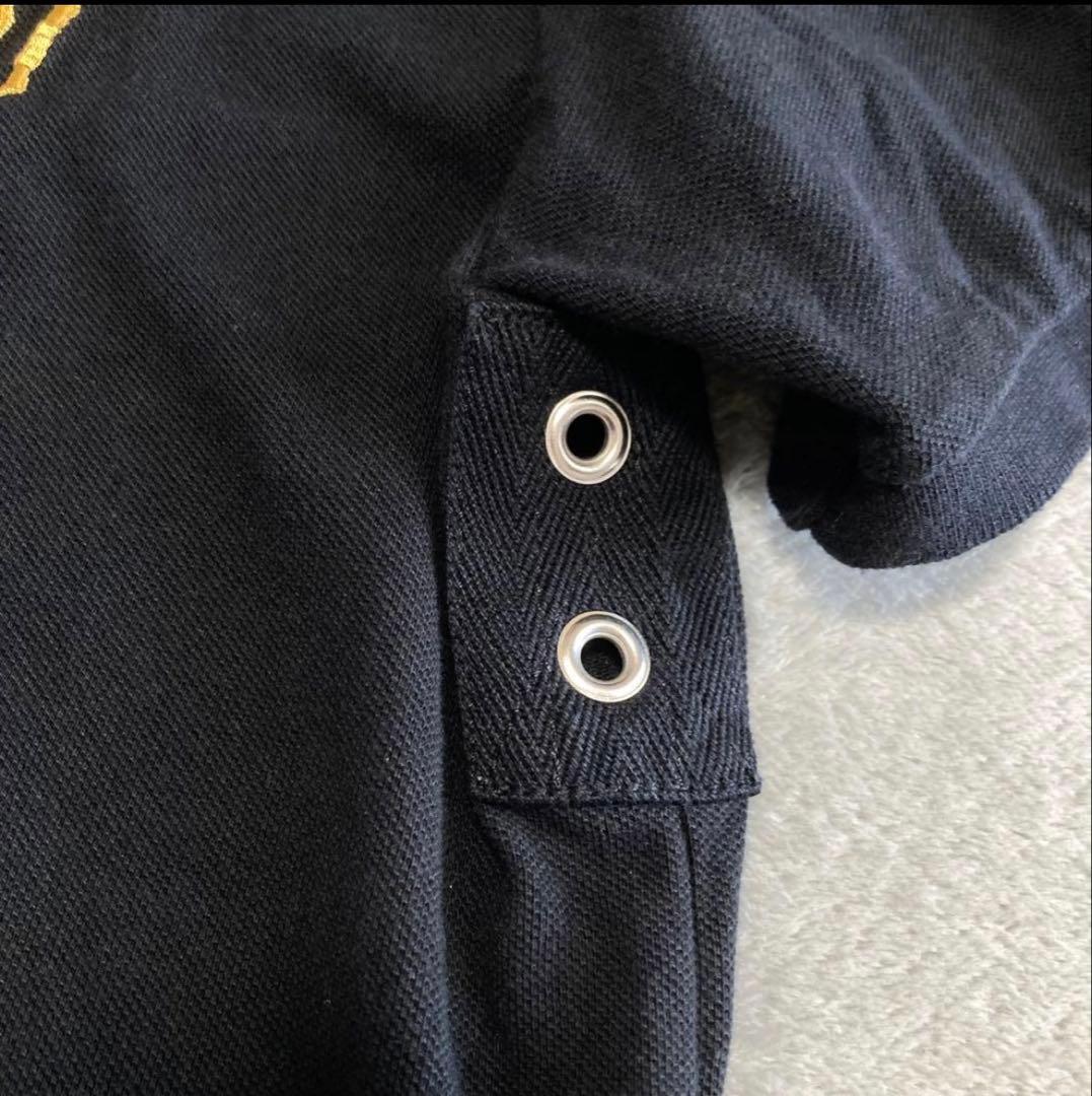 ポロラルフローレン 鹿の子 半袖ポロシャツ ドバイ ビッグポニー 金刺繍 黒 L