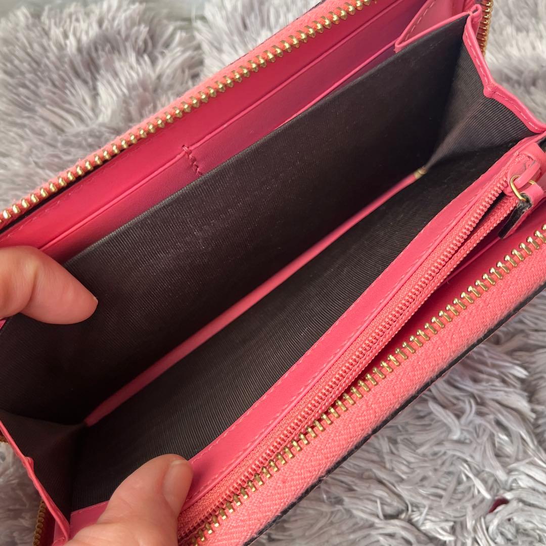 美品✨GUCCI シマ　ラウンドファスナー　ピンク　長財布　レディース