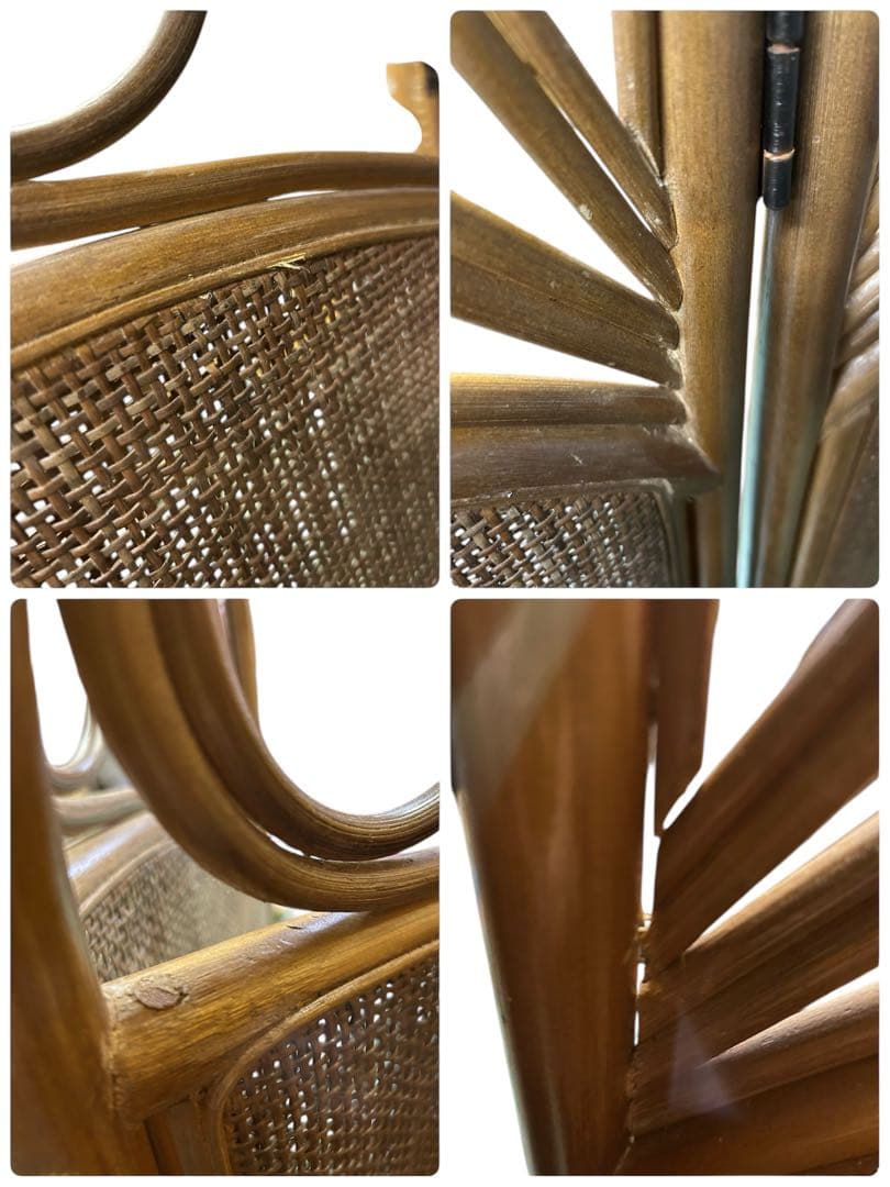 籐 ラタン 4連パーテーション 間仕切り 衝立 エスニック 昭和レトロ