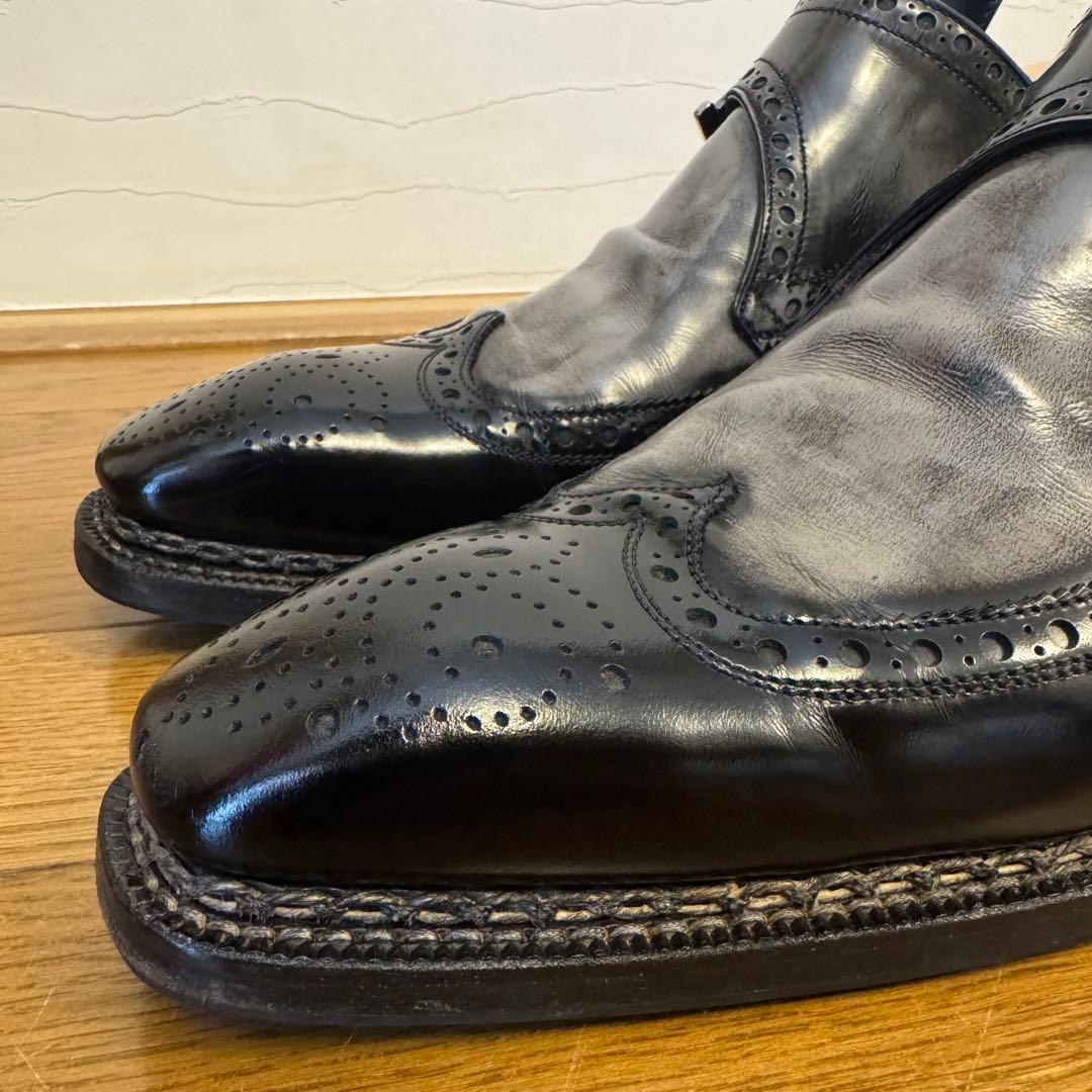 ハリス 8 イタリア製 ダブルモンクストラップ ウイングチップ