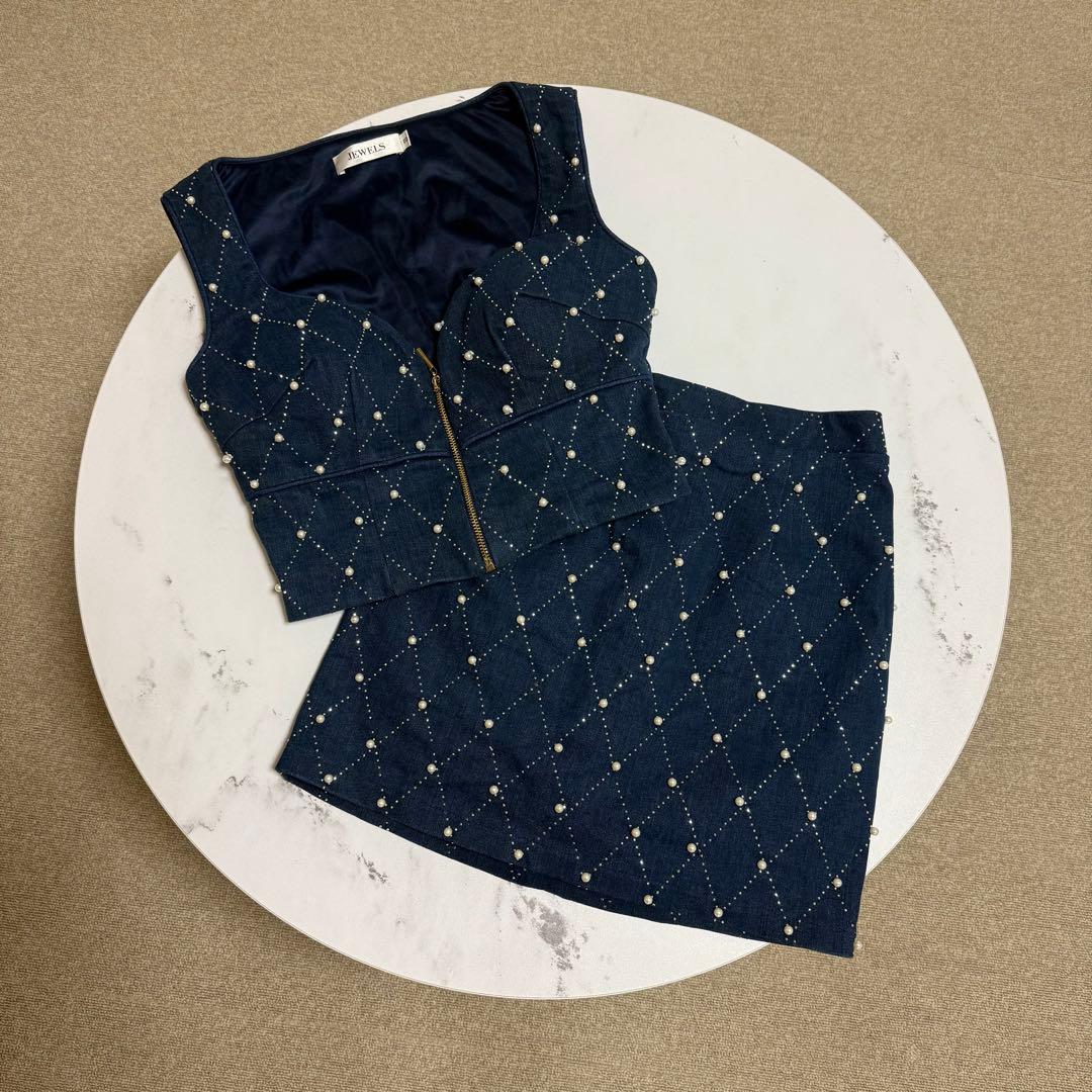 【極美品】JEWELS 格子柄セットアップ タイト ミニドレス キャバドレス S