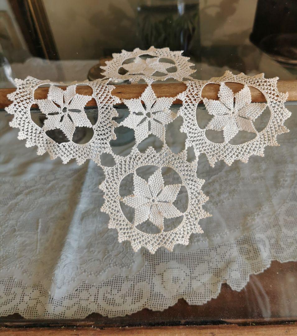 アンティーク アルメニアンレース 5ピース繋ぎのドイリー 雪型 花型 クロス型✜