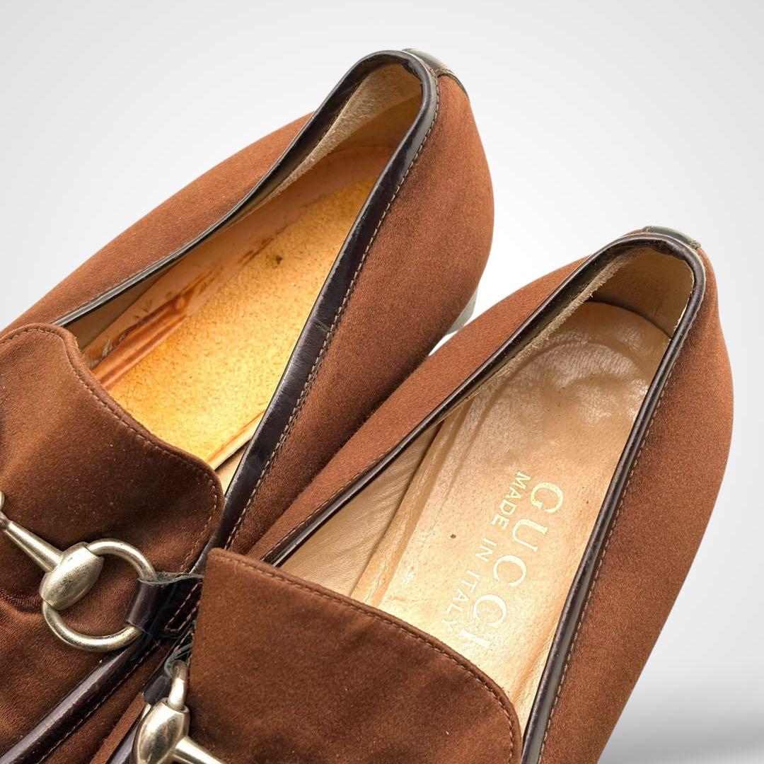 希少✨GUCCI グッチ ホースビット ローファー サテン ブラウン 6 1/2
