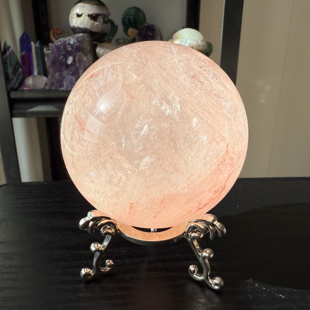 天然石ピンクアゼツライトのスフィア　丸玉　置物NO.112611