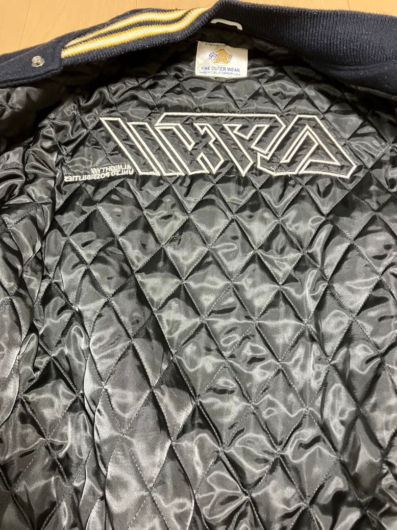 スタジャン ネイビー/ホワイト レザー袖