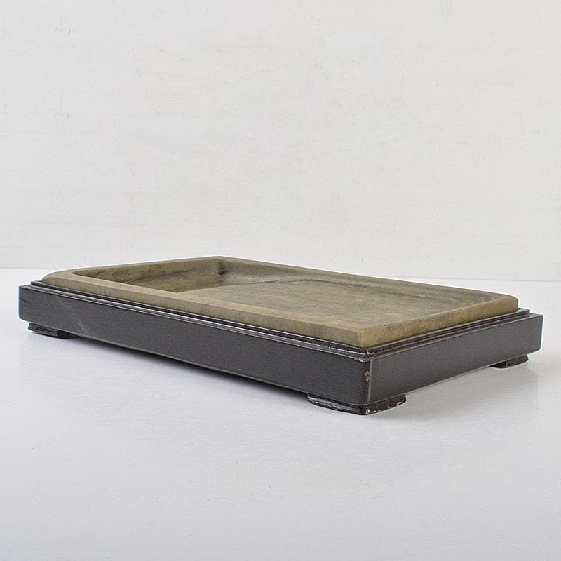 中国　書道具　端渓硯　緑端渓　唐木箱付　C　R7141