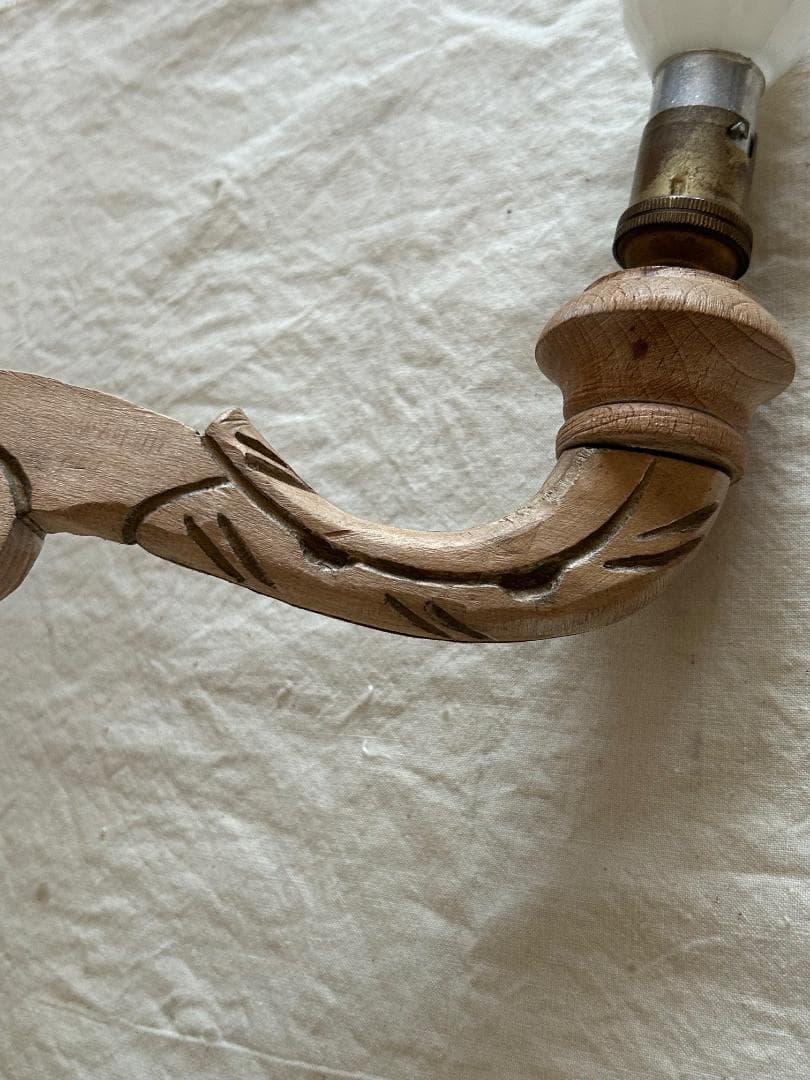 フランスアンティーク　木製シャンデリア　３灯　シャビー　店舗什器