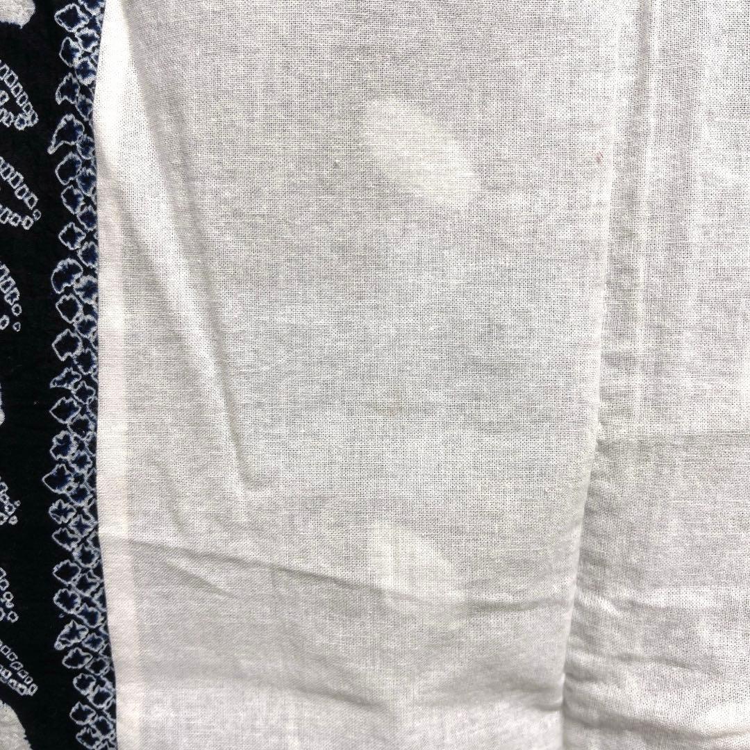 浴衣　有松鳴海絞り　縦縞　リーフ　藍染　ネイビー　着物　042a d