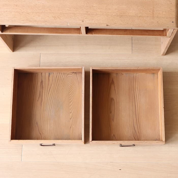 アンティーク 無塗装 引き出し付き 木製 文机 古家具 ラワン材