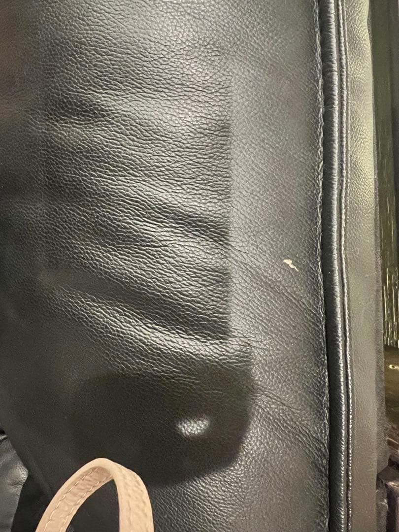 交渉可:ニトリ　本革カウチソファー黒　3人掛け左コーナー　ロゾ4クッション2個