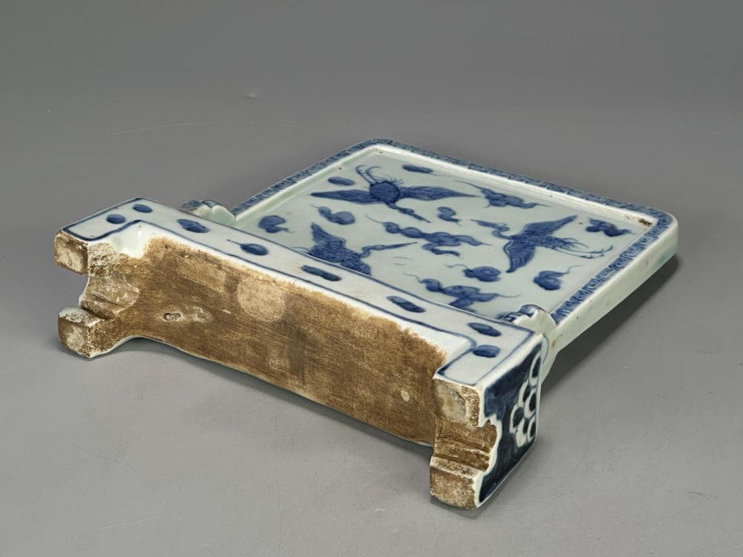 中国美術　明〜清時代　青花龍文硯屏　置物　時代　古物　唐物