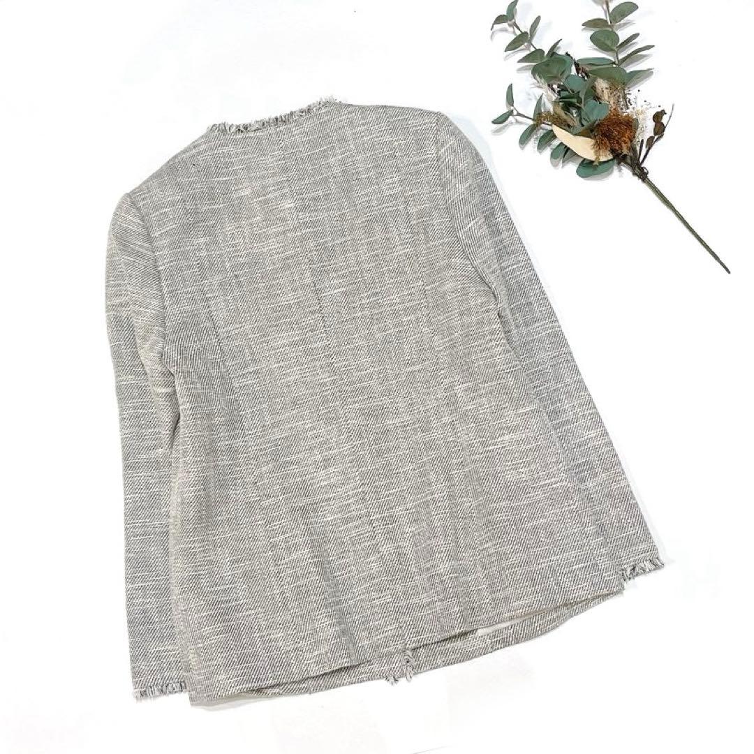 専用ですallureville スラブツイードクルーショートコート 麻　金ボタン