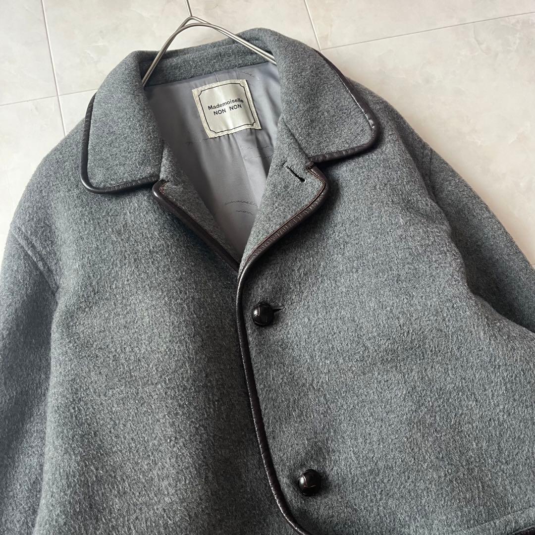 マドモアゼルノンノン　ウールコートジャケット　くるみボタン　グレー