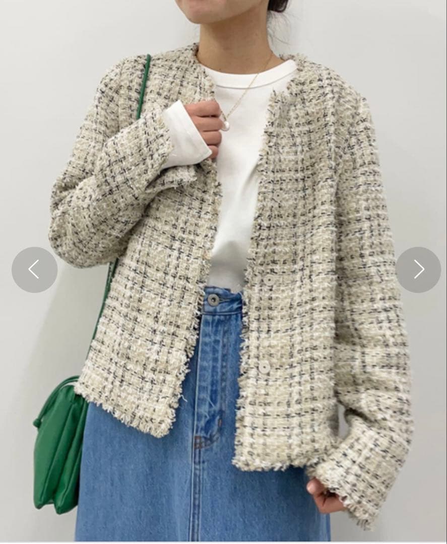 スローブイエナ　COMATEXツイードノーカラージャケット