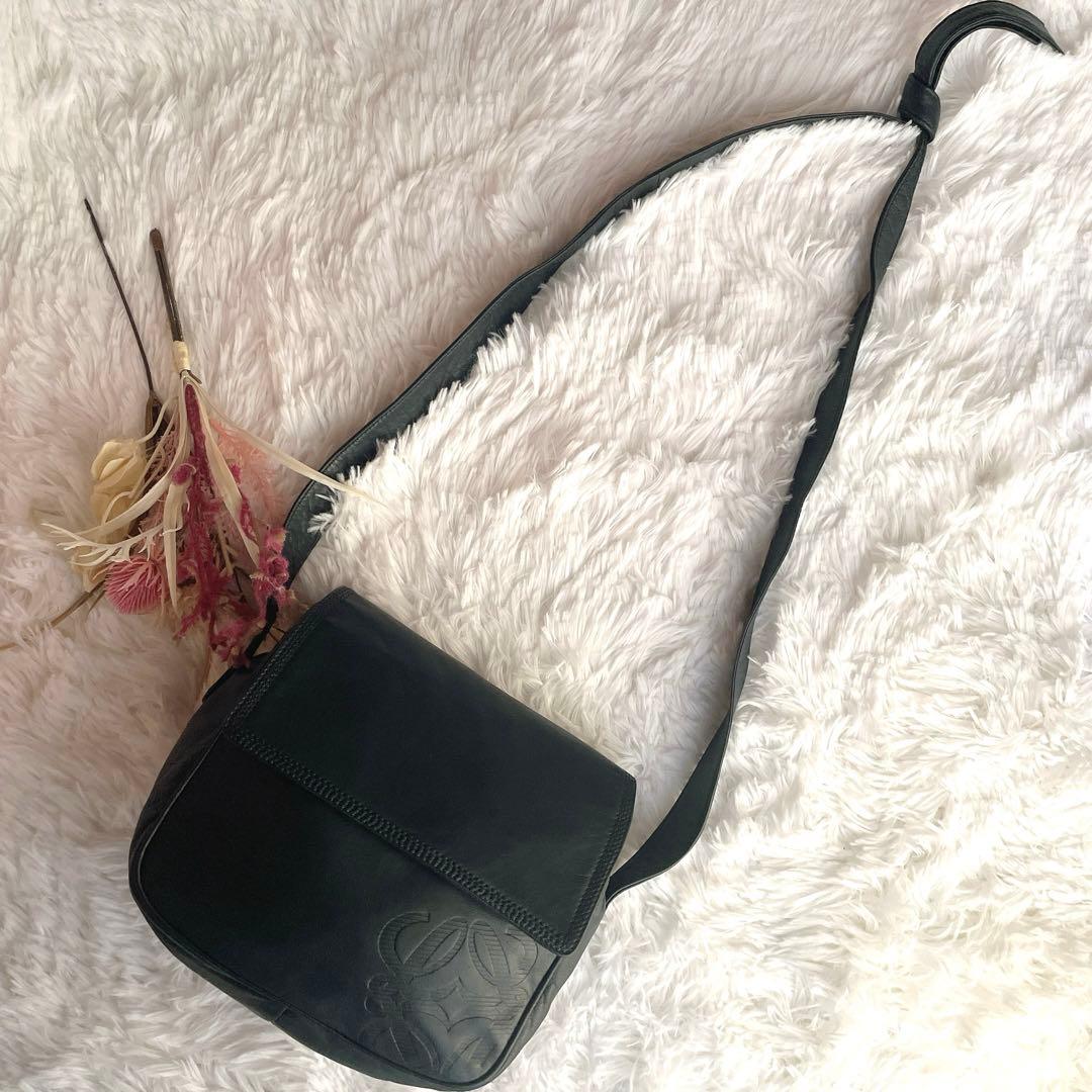 希少⭐︎LOEWE ネイビー アナグラム ナッパレザー 本革 ショルダーバッグ