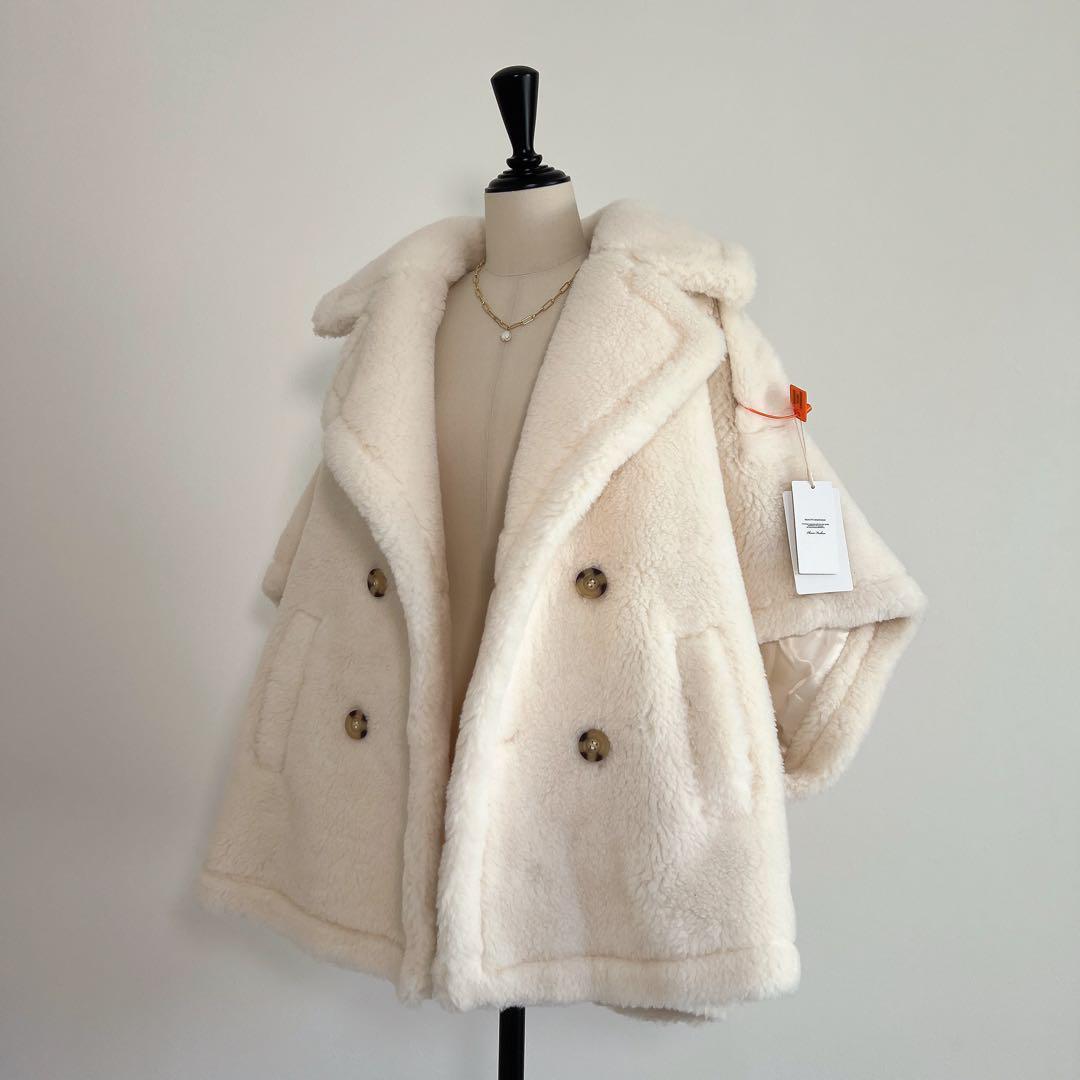 新品未使用 ベアテーラードポンチョアルパカ素材 ホワイト　テディケープ