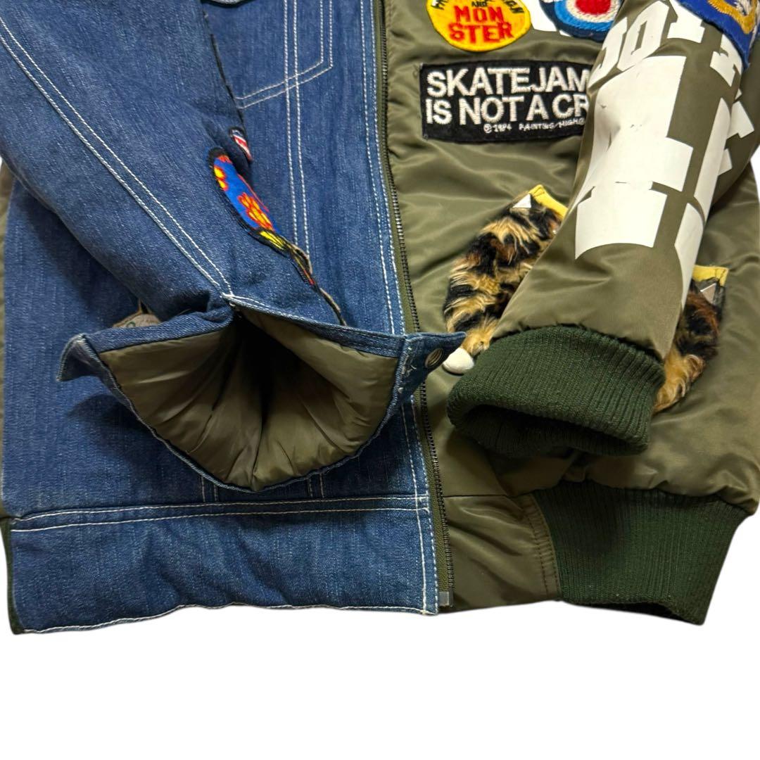 超希少 JAM ジョイフルモンスター 刺繍 デニム×MA1 中綿ジャケット150
