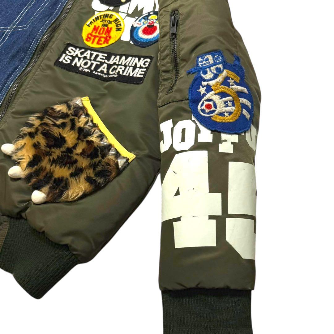 超希少 JAM ジョイフルモンスター 刺繍 デニム×MA1 中綿ジャケット150