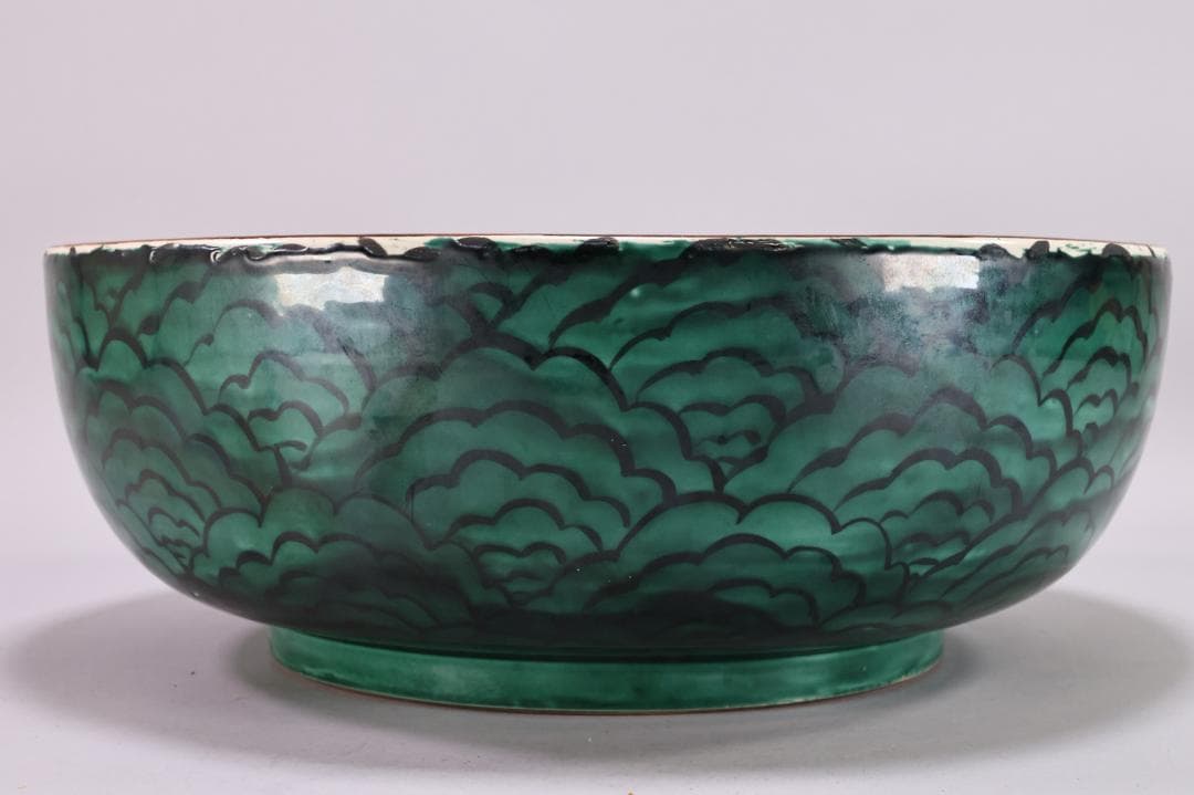 古九谷　九谷焼　吉田屋釜　花鳥鶏図　大鉢　金魚鉢　直径38.5㎝　BK139