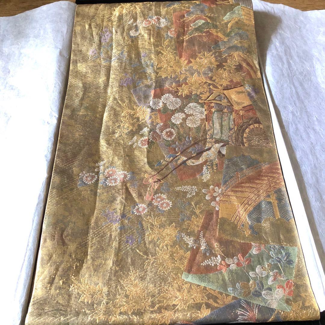 西陣織＊となみ織物　純金 純金箔　金通　袋帯　王朝の雅　証明書あり