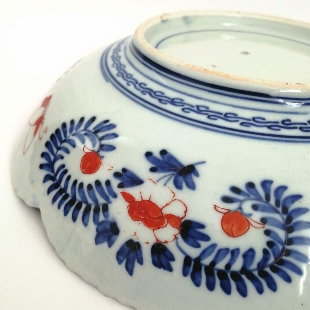 明治前期　色絵　花籠　龍と鳳凰　唐花　蝶　輪花　大鉢