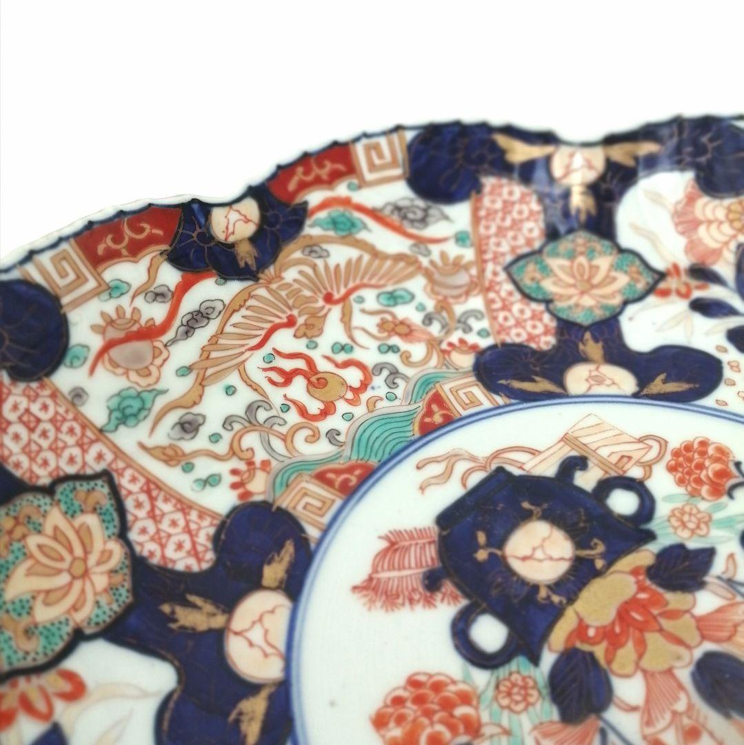 明治前期　色絵　花籠　龍と鳳凰　唐花　蝶　輪花　大鉢