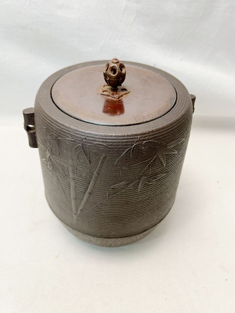 美品 茶道具 野々田織部(紅鉢型)風炉型電熱器 竹紋 筒釜2点セット元箱