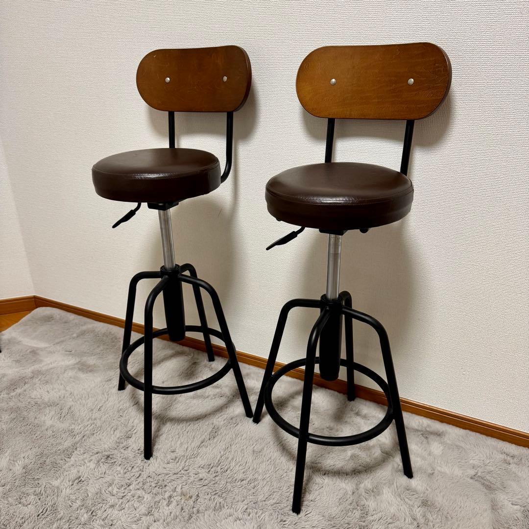 【田中　太郎】カウンターテーブル 昇降チェア 足置き ２脚セット