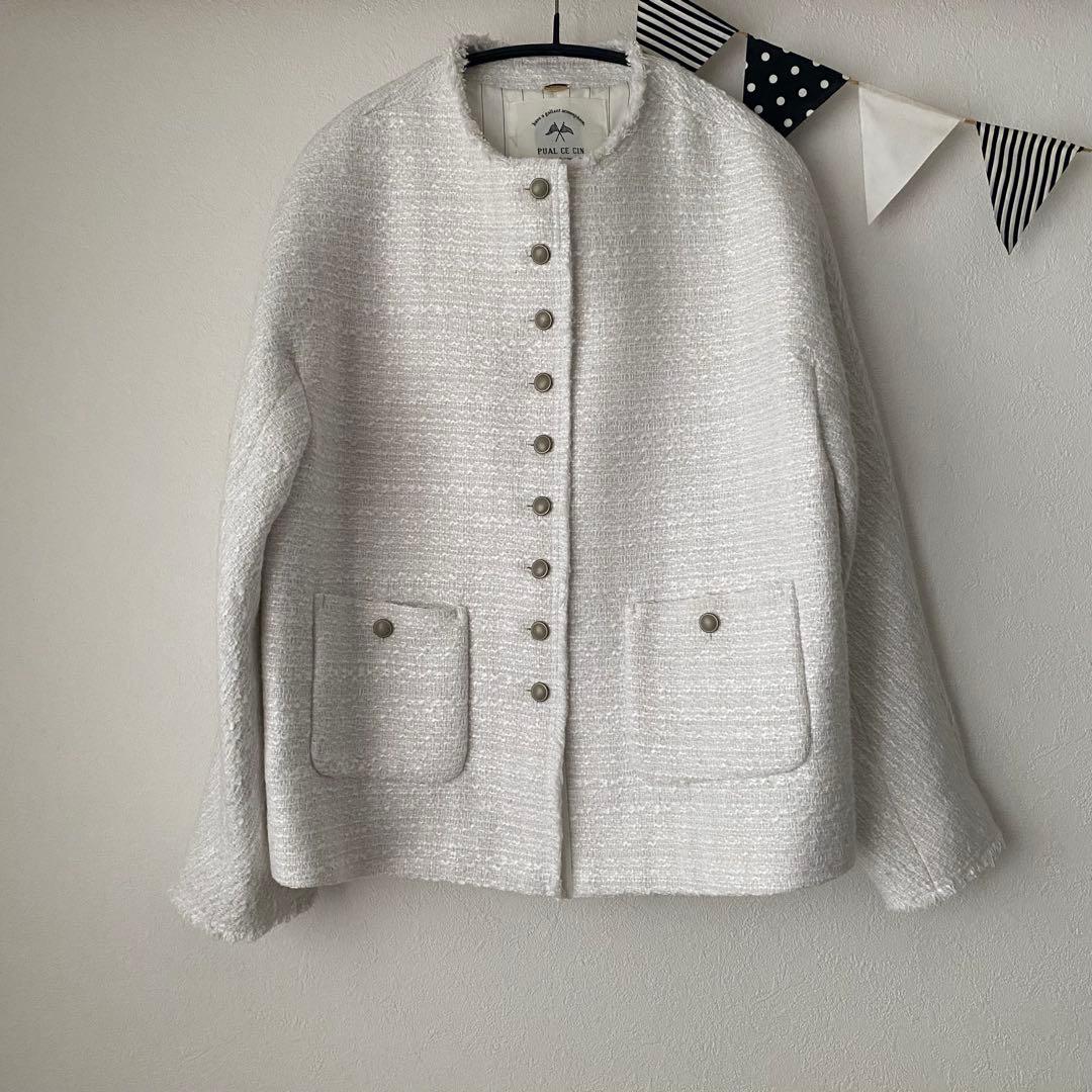★試着のみ★ PUAL CE CIN スラブツイードノーカラージャケット